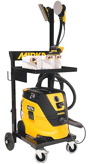 Mirka Dust Extractor Trolley Showing Tools and Accessories