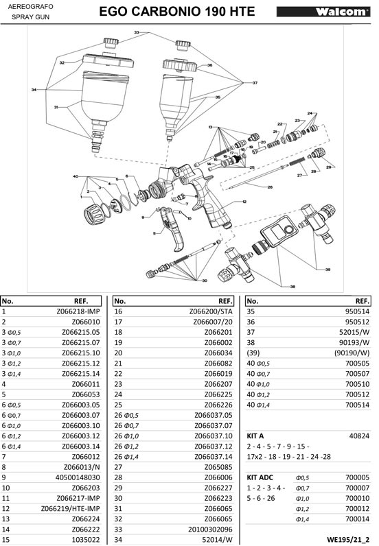 Walcom EGO Carbonio Parts Diagram